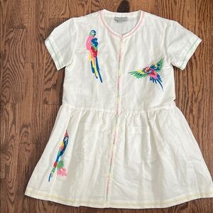 Stella McCartney Kids White Parrot Embroidered Dress